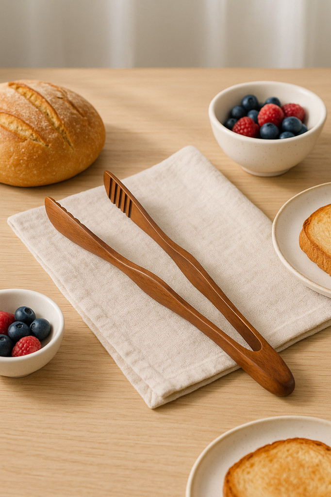 Wooden Cooking Kitchen Tongs Food Bbq Tool Salad Bacon Steak Bread Cake Clip