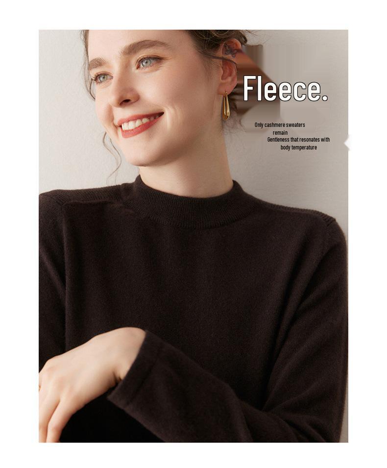 Women's Cashmere Sweater - Shoulder Pad Half-High Collar Knit Pullover for Autumn/Winter