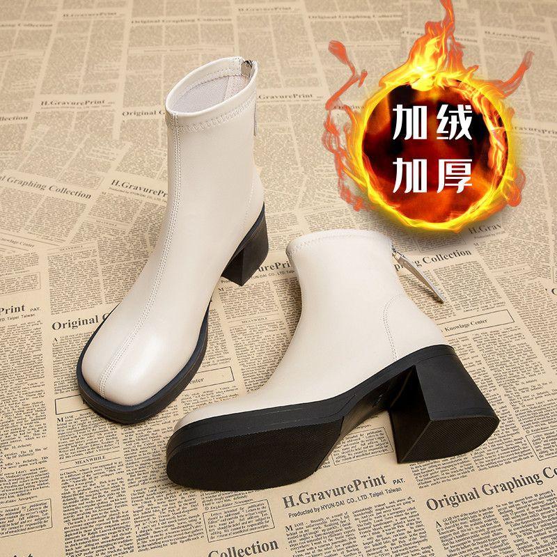 Soft leather high-heeled waterproof table Martin boots for children, autumn and winter 2025 new thick-heeled small ankle boots, short boots for women