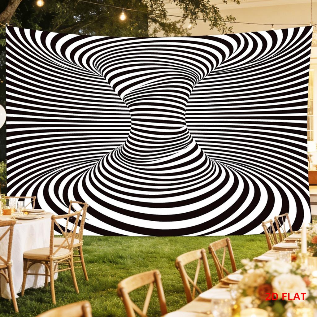 Large Black and White Op Art Illusion Tapestry Wall Hanging Abstract Swirl Decorative Backdrop for Modern Living Room Home Party
