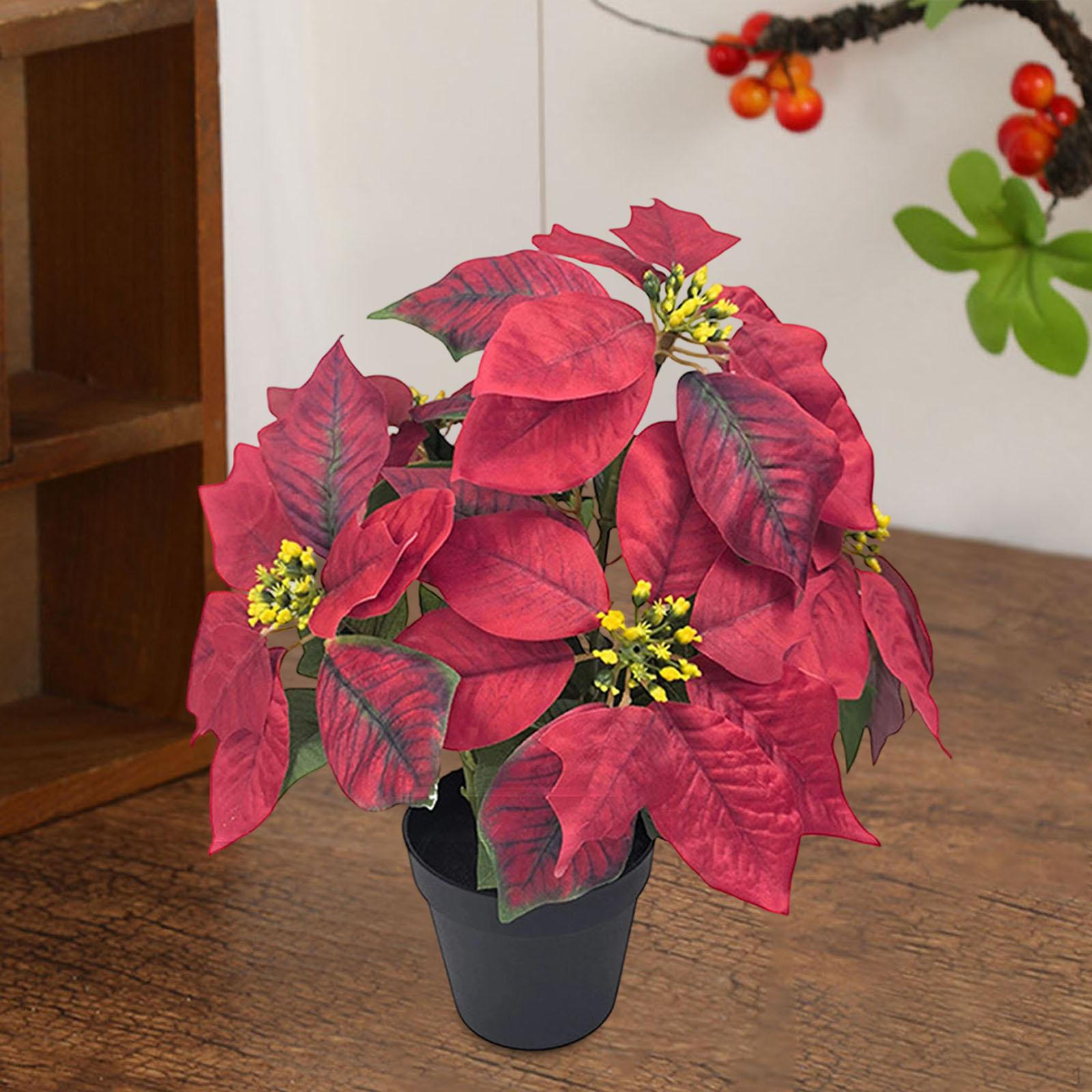 Рождественская искусственная пуансеттия, растение бонсай, настольное украшение, искусственные цветы в горшке, Рождество 5 Head