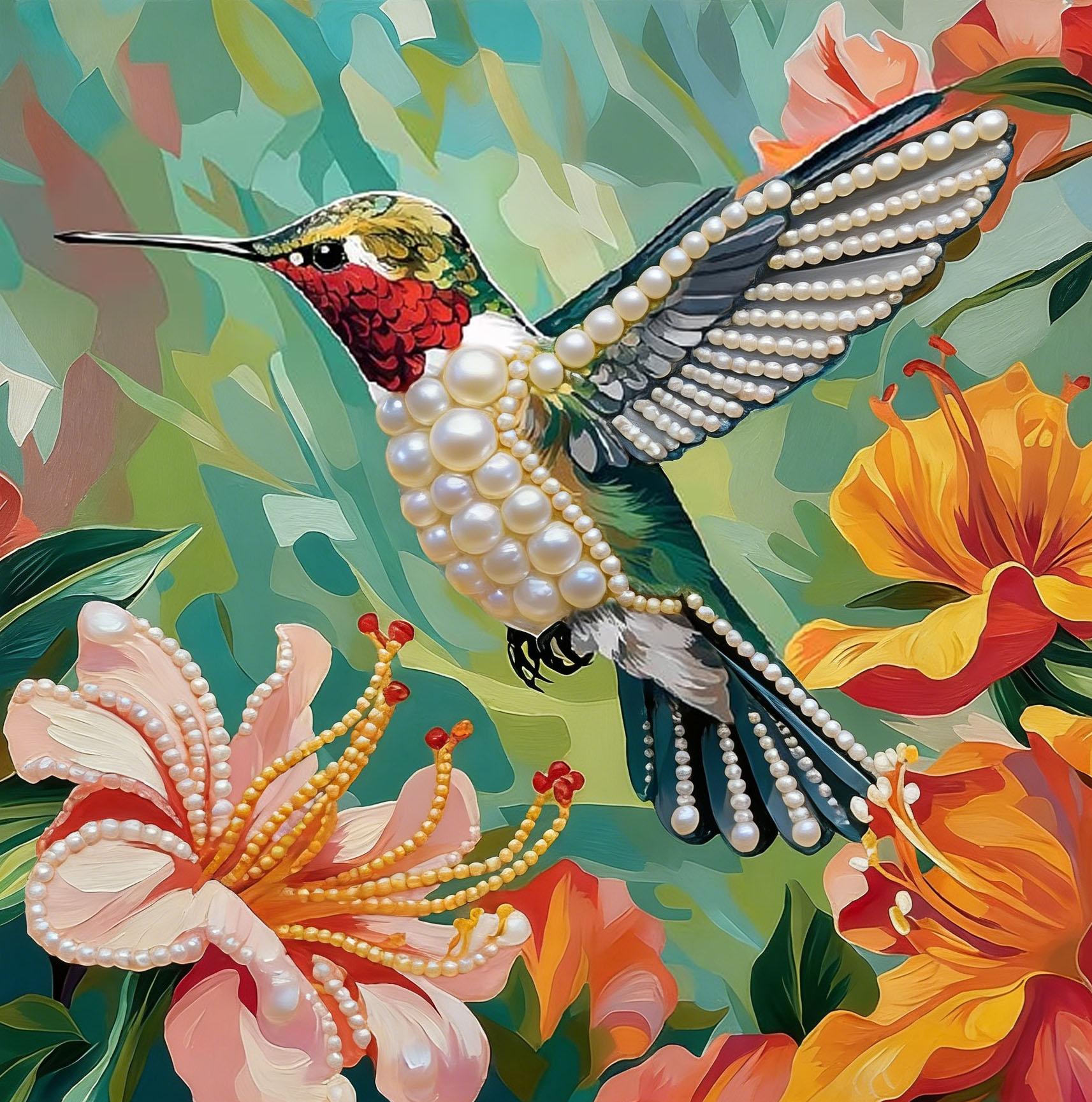 

DIY Handmade Hummingbird Pearl Art Kit 30x30cm Frameless Floral Pearl Diamond Painting, Creative Craft Kit for Home Wall Decor & Hobby Lovers 30x30cm