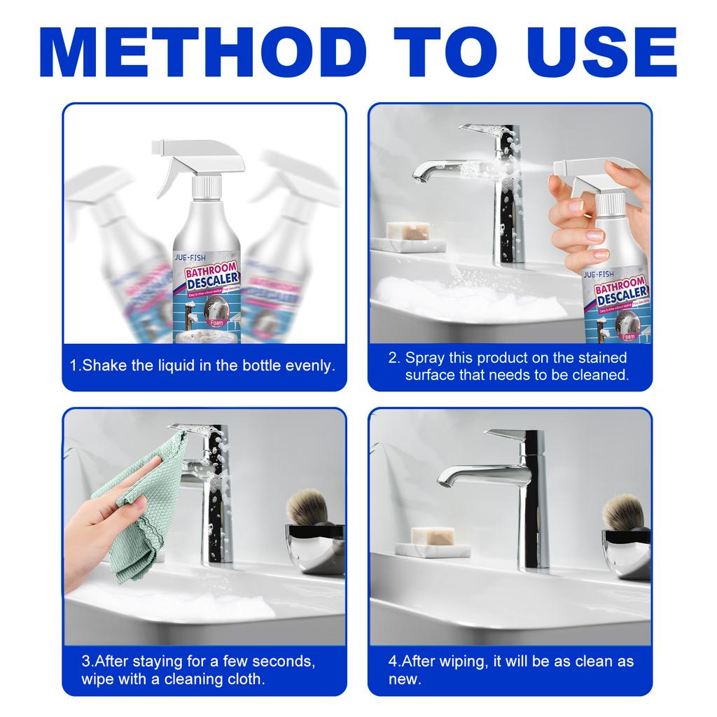 Jue-Fish Badezimmerreiniger Duschkabine Glas Kalkentferner Reiniger Edelstahl Handwaschbecken Badewanne Geruchsentferner