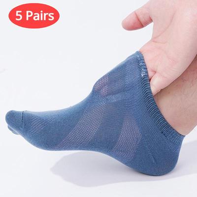 Men's Summer Breathable Short Socks 5 Pairs Low Cut Moisture Absorbing Sport Socks Lightweight Comfortable Black White Gray Assorted Pack