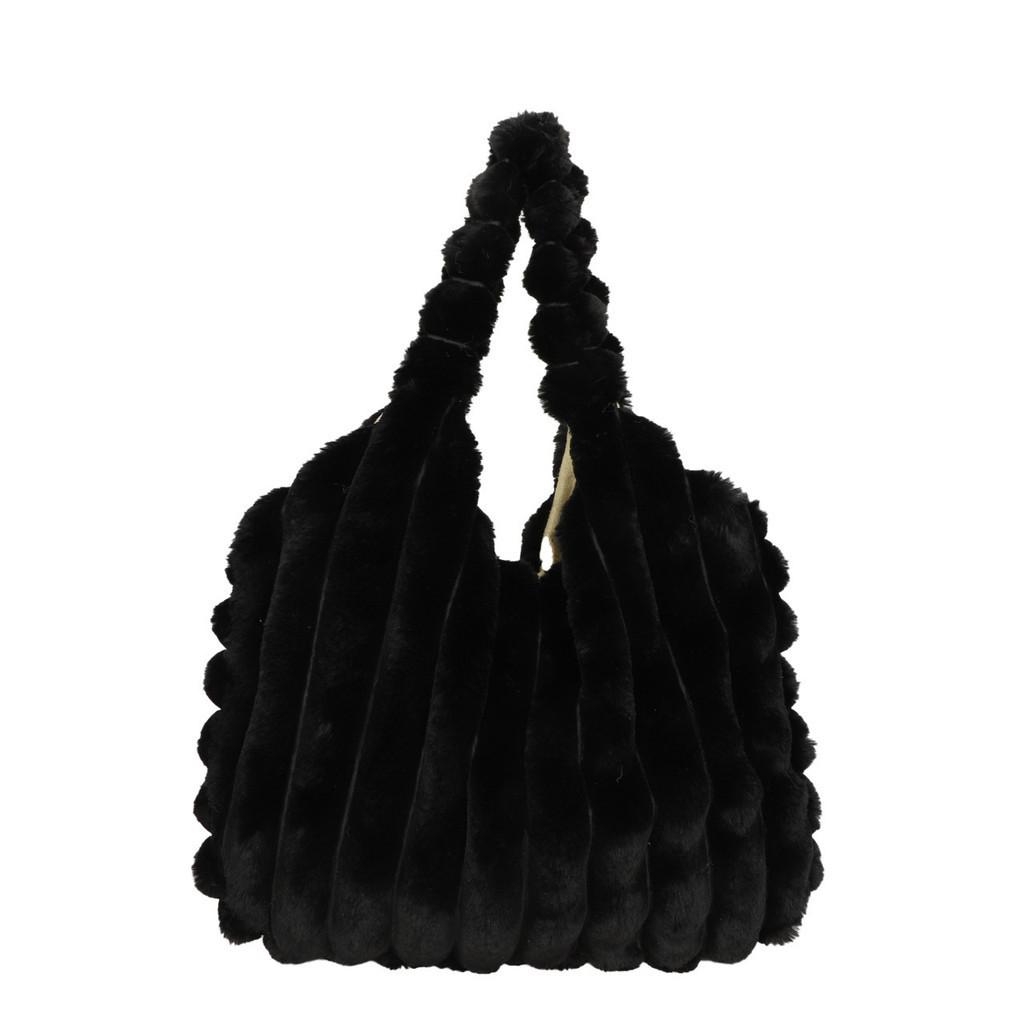 Stilvolle, geräumige Plüsch-Tragetasche, weiche, urban-schicke, flauschige Schultertasche
