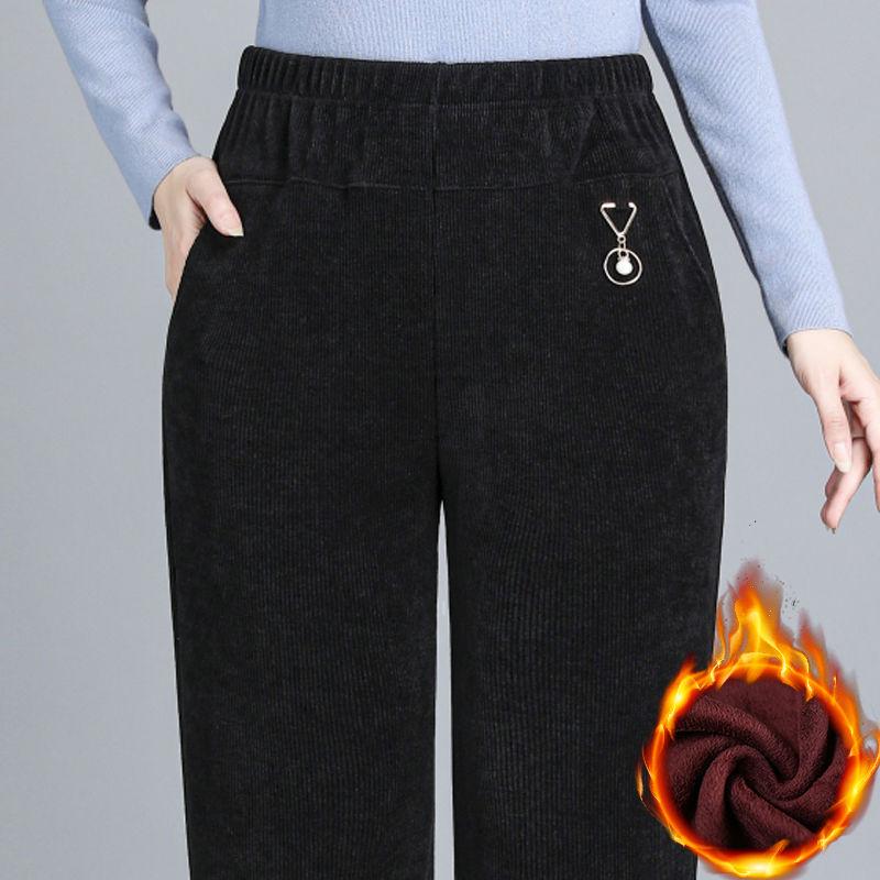 Women's Corduroy Straight-Leg Pants with Velvet Lining – Loose Fit for Autumn and Winter