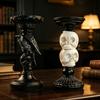 Three Dimensional Skull Decor Halloween Candlestick Holder Decoration, Gothic Raven Candle Holder, Pillar Stand Spooky Taper for Tabletop Home