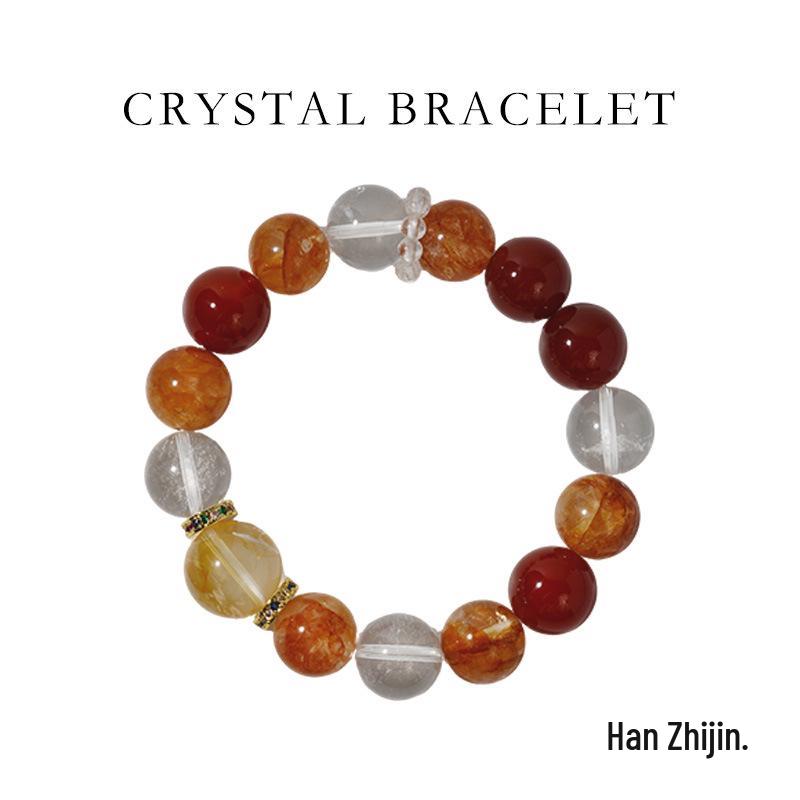 Han Qian er Silversmith White Agate Yellow Flower Bracelet ZB0028: Fashionable & Versatile for Attracting Wealth