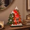 Exquisite Wood Craft Wooden Christmas Tree Table Decor with LED Light, Rustic Standing Sign Party Supplies Reindeer Santa Claus for Holiday
