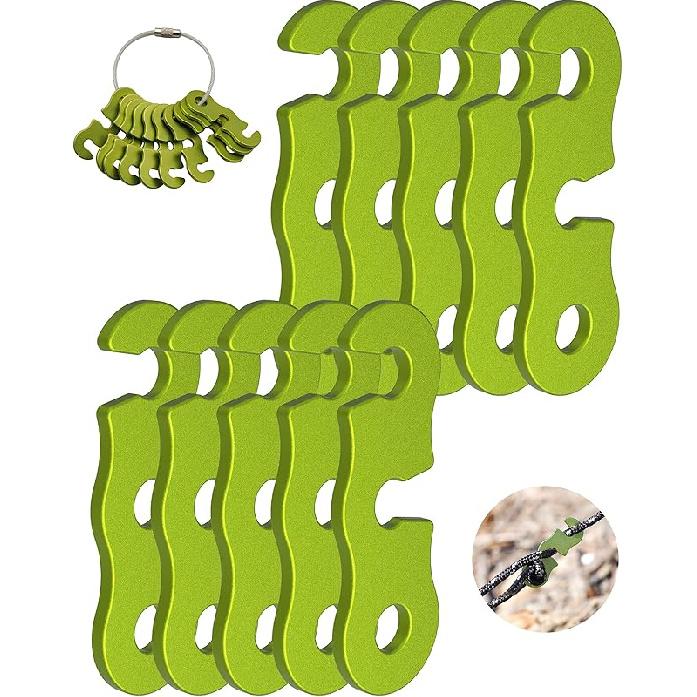 

Натяжитель веревки Алюминиевый сплав Палатка для кемпинга Оттяжка Регулятор шнура Кемпинг Снаряжение для пешего туризма Туризм Сверхлегкие колышки для палатки Оттяжки 20 Pack зелёный