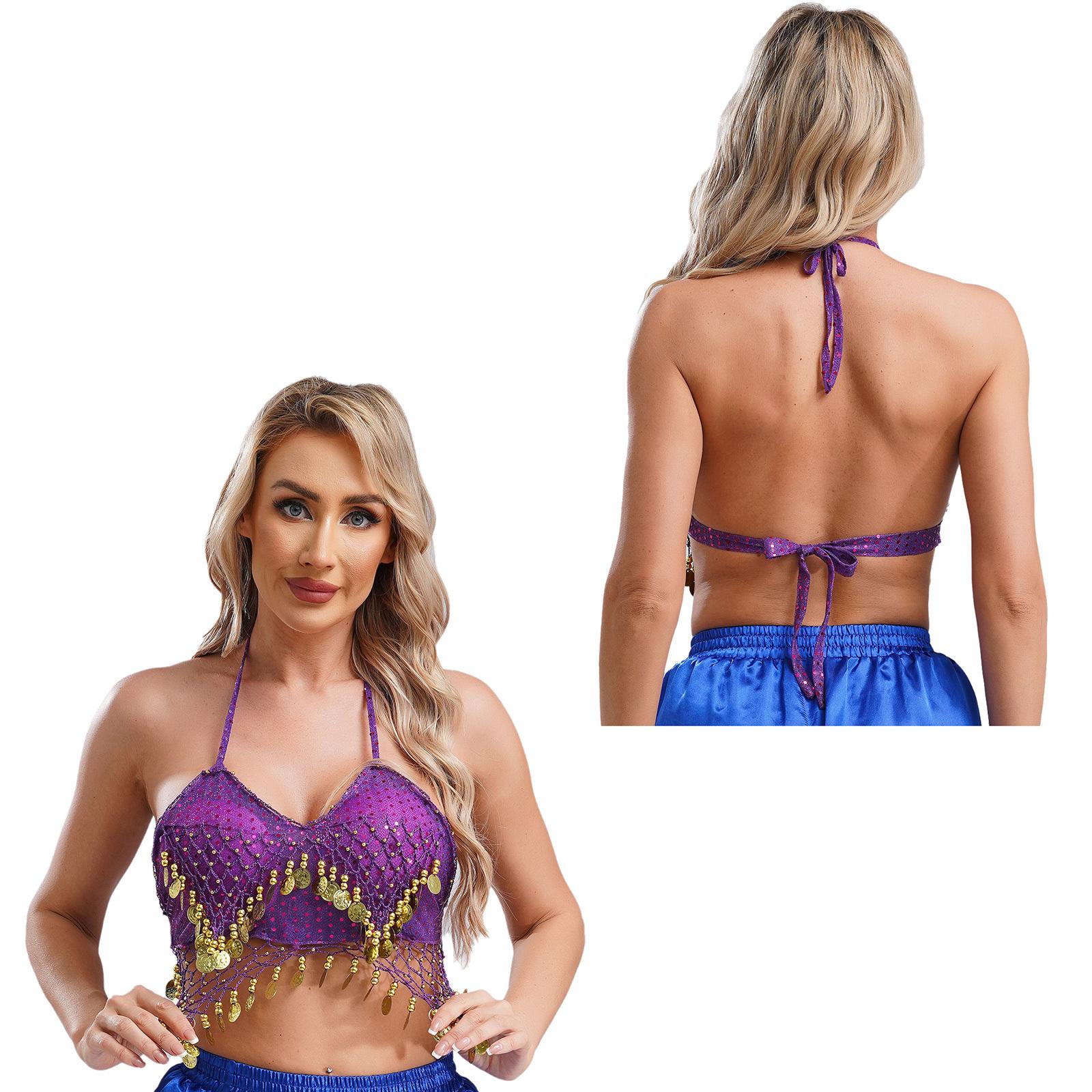 

Женский костюм для танца живота, бюстгальтер с пайетками, топ с кисточками, бюстгальтер для вечеринки в стиле самба-ча-ча One Size фиолетовый