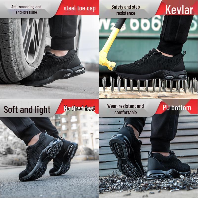 Men's Lightweight Air Cushion Safety Shoes - Wear-Resistant, Anti-Smash, Anti-Puncture Work Shoes