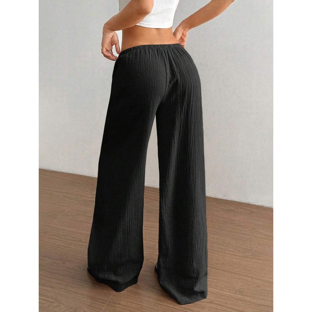 New Fashionable Women's Clothing, Elegant and Versatile, Elastic and Casual, Solid Color Pants, Wide Leg Pants