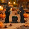 Retro Dark Style Table Decor 3Pcs Halloween Witch Cauldron Lantern Potion Bottle Decorations Rustic Wooden Tiered Tray Decorations for Tabletop
