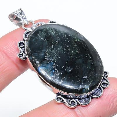 Natural Larvikite Stone Gemstone 925 Sterling Silver Gift Pendant 2.17" r0I30