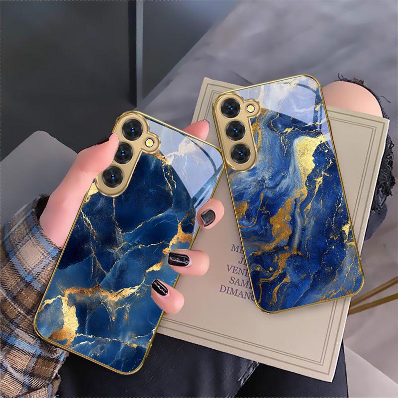 Marble Texture Map For Samsung Galaxy S26 S20 FE S21 S22 S23 Plus S24 Ultra S25 Ultra S21 S25+ S22FE Golden Glass Phone Case