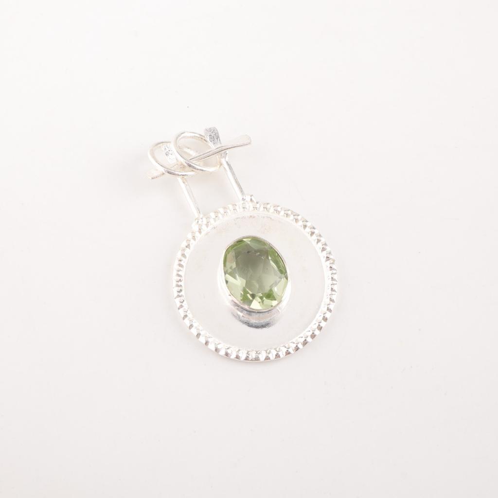 Green Amethyst Gemstone 925 Sterling Silver Jewelry Handmade Girls Pendant 1.4" PP-57-10