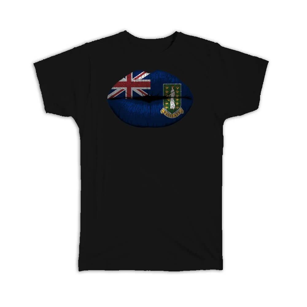 Gift T-Shirt : Lips British Virgin Islands Flag Islander Expat Country For Her M
