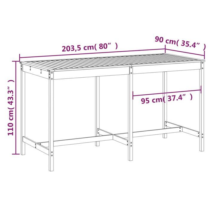 VidaXL Table de jardin gris 203,5x90x110 cm bois massif de pin 824104