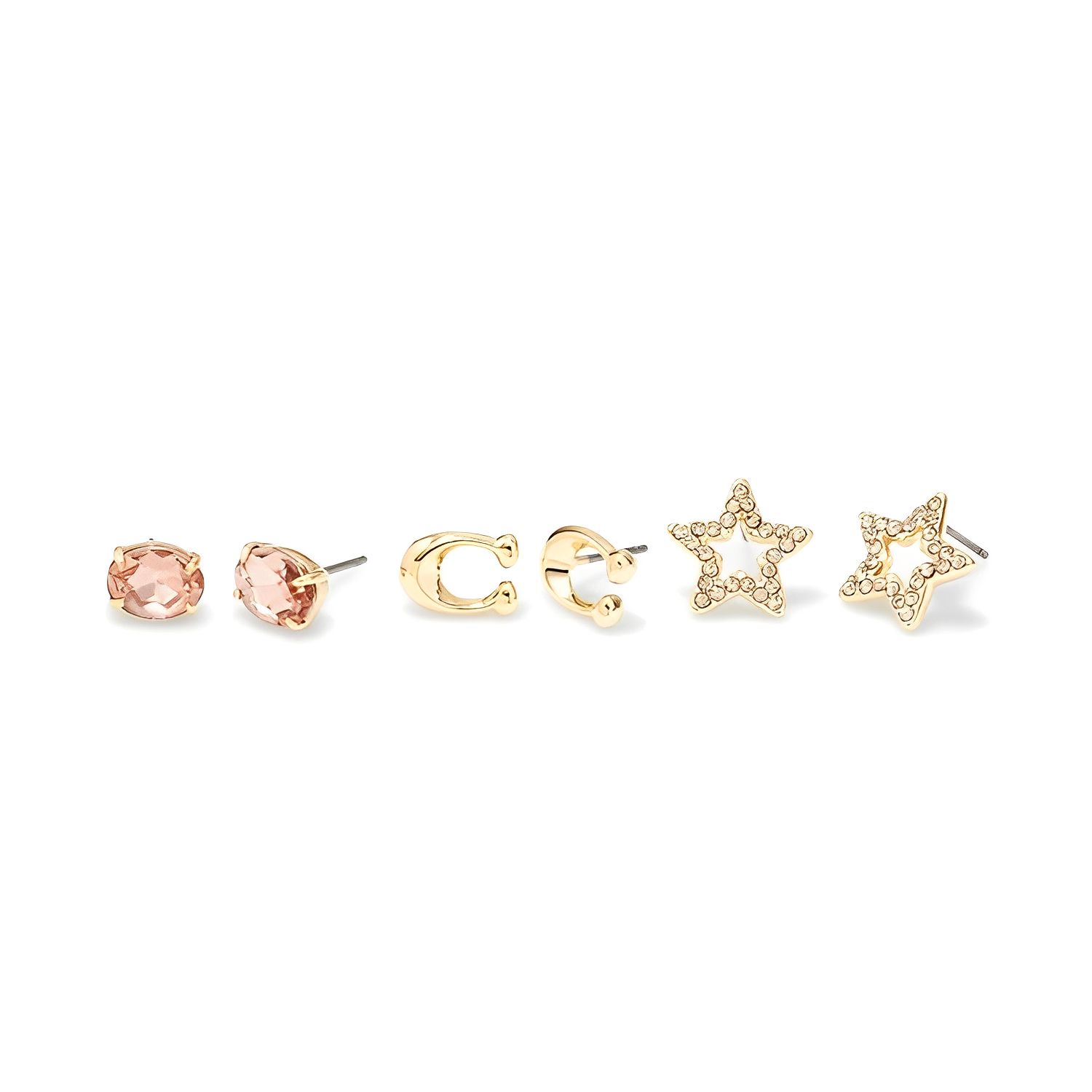 Coach Round Star Iconic Set Brass Plated Earrings Women earrings Gold CF985 Basic Packaging-Box Not Included,One Size,Gold