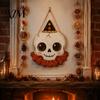 Retro Holiday Yard Accents Halloween Wooden Hanging Pendant with Lanyard, Ghost/Pumpkin/Skull/Black Cat Black Wall Art Decorations for Front