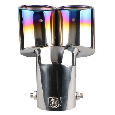 Car Exhaust Muffler Tip Stainless Steel Car Oval Rear Exhaust Dual Outlet Exhaust Tailpipe Tip Burnt Blue Car Modification Parts