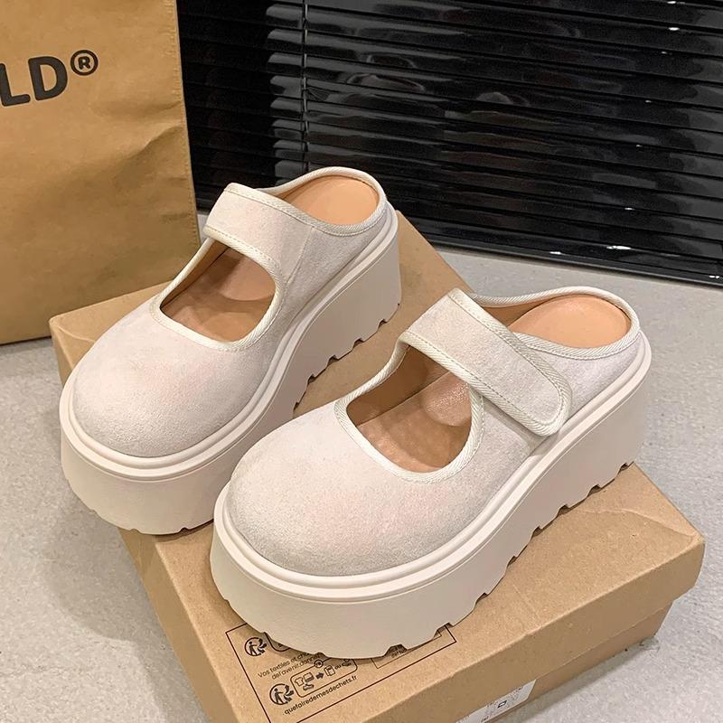 

Muffin thick-bottomed bag head half slippers for women, 2025 spring new height-increasing versatile Velcro retro cool slippers 40 бежевий