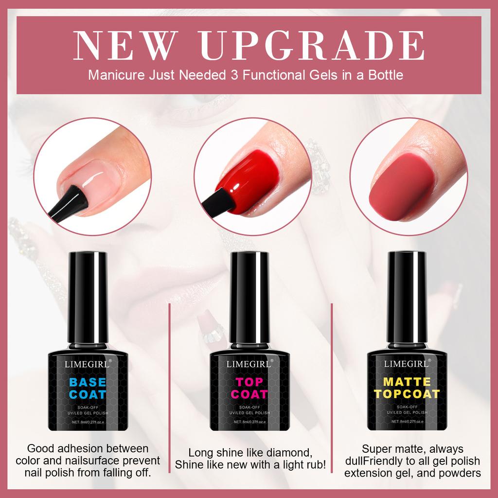 LIMEGIRL 8 Colors UV Gel Nail Polish Set, Long-Lasting Shine, Quick Dry, Soak Off LED Gel Nail Kit