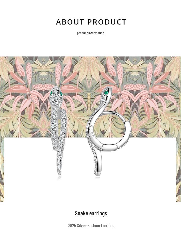Sterling Silver S925 Snake Earrings with Platinum-Plated Zircon (Model: BSE669)