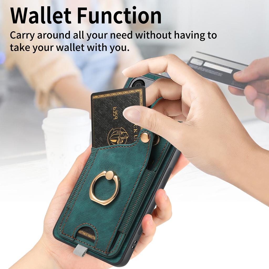 D6 For Samsung Galaxy A55 5G Case Card Holder Leather+TPU Phone Back Cover with Ring Kickstand