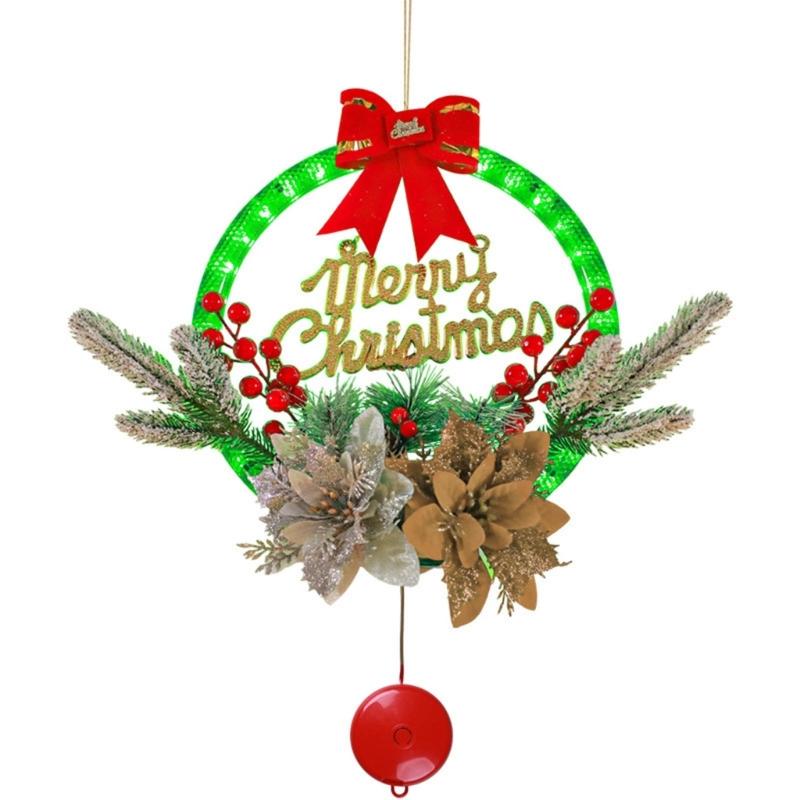

Рождественский венок, подвесная настенная гирлянда для двери, красные ягоды, украшения со светодиодной подсветкой для украшения рождественской елки, Новый год