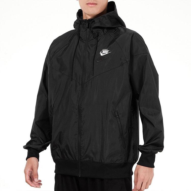 Nike Embroidered Logo Sportswear Woven Hooded Jacket Men Outerwear Black DM7924-010
