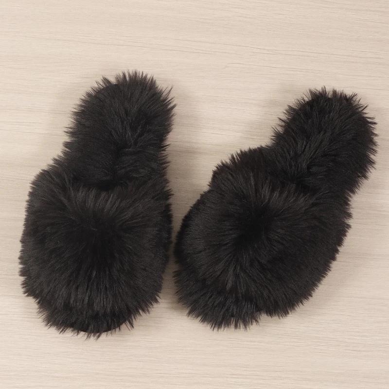 Fashion Women's Indoor Slippers 2025 Autumn and Winter New Faux Fur Home Lazy Shoes Soft Sole Girls Fashion Warm Fluffy Slides