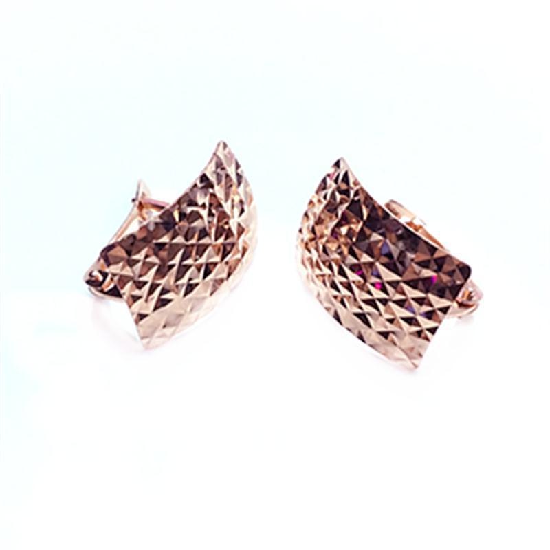 Exquisite Pure Russian 585 Purple Gold Gypsy Square Glossy Laser Color Gold Fashionable Rose Gold-Plated Ear Buckles