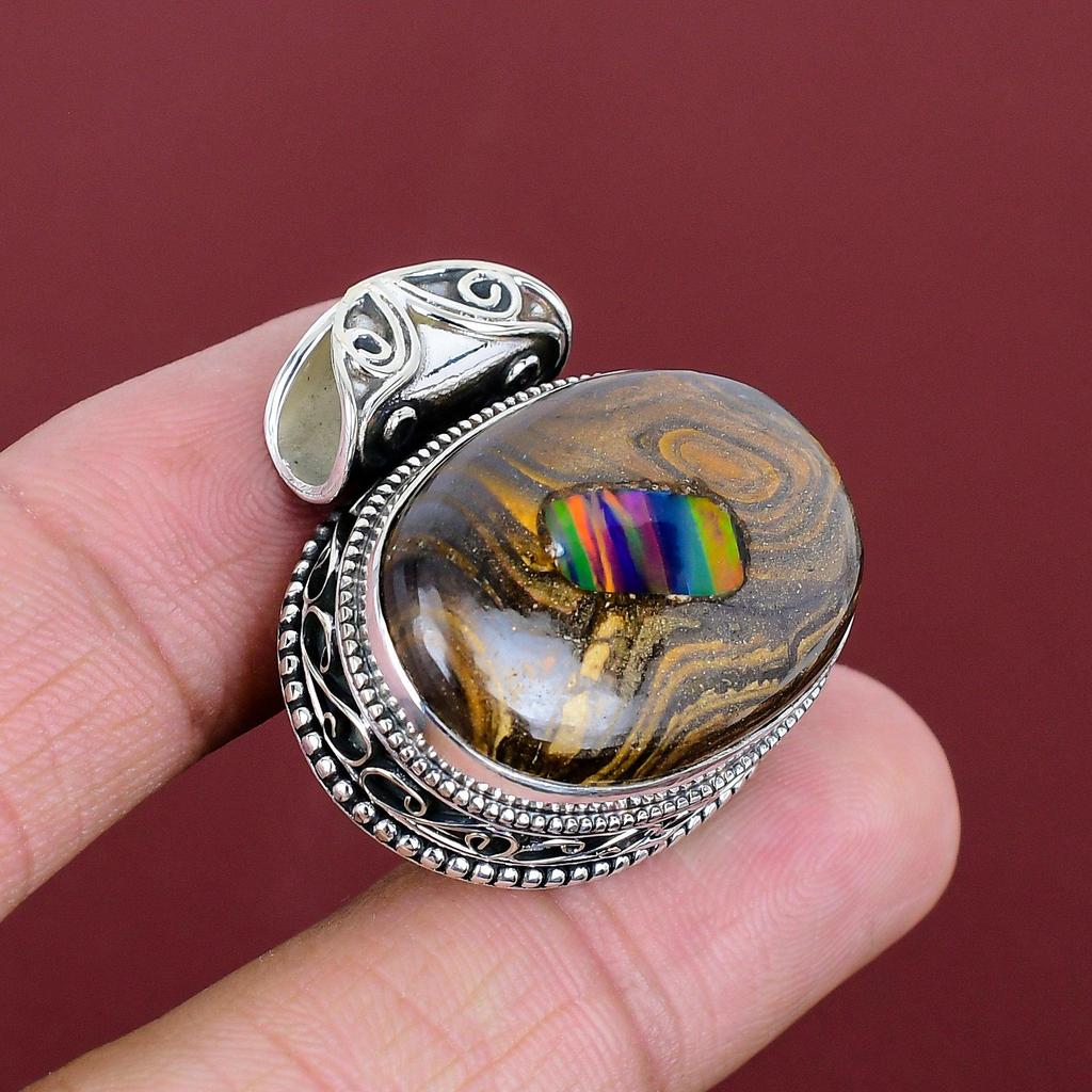 Ethopian Opal In Boulder Opal Pendant Gemstone Pendant 925 Sterling Silver Pendant Handmade Pendant Gifts for Wife Wonderful Vintage Jewelry