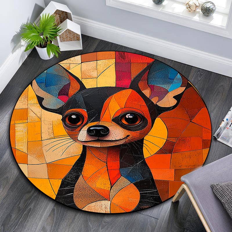

Abstract Chihuahua Round Area Rug,Carpet Rug for Living Room Bedroom Sofa Playroom Decor,Non-slip Floor Mat 80cmx80cm