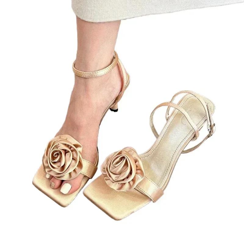 2025 Summer New Sexy Flower High Heels Sandals  Pointed Toe Stilettos Shoes for Women Dress Party Fashion Pumps