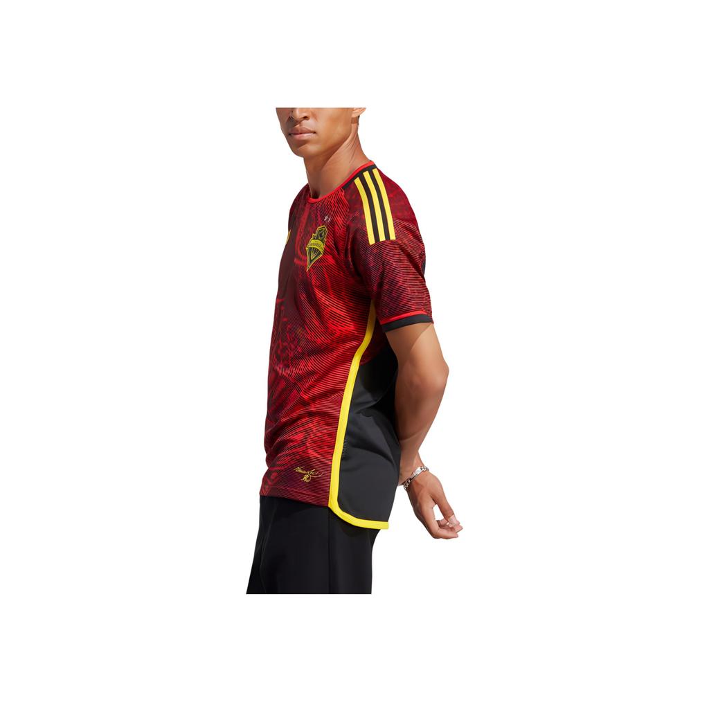 Adidas Seattle Sounders FC 23/24 Away Player Edition Short Sleeve Football T-Shirt Men Tops Red Black HI1837