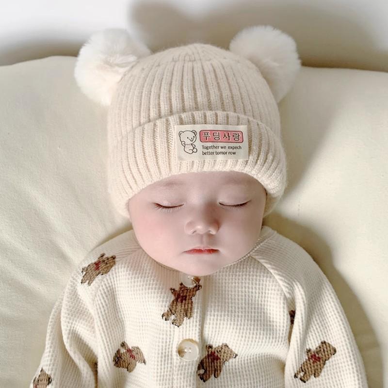 Newborn winter baby hat male treasure female treasure wool hat knitted hat cotton inner warm thickened warm hat