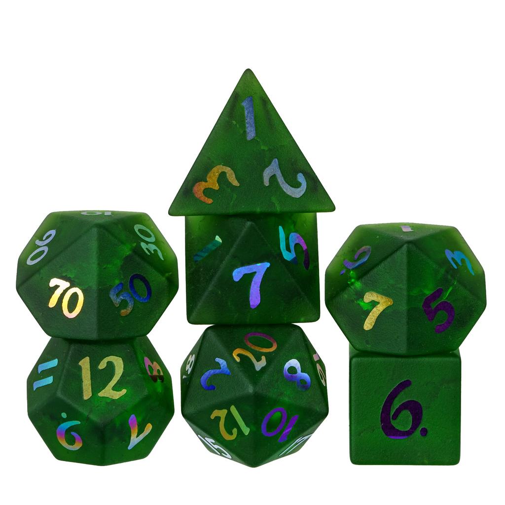 Cusdie Kleurrijke Glazen DND Dobbelstenen 7 Bliksem Edelsteen Dobbelstenen Handgemaakte Polyhedrale Dobbelstenen Set met Lederen Hoesje voor RPG Collectie Cadeau