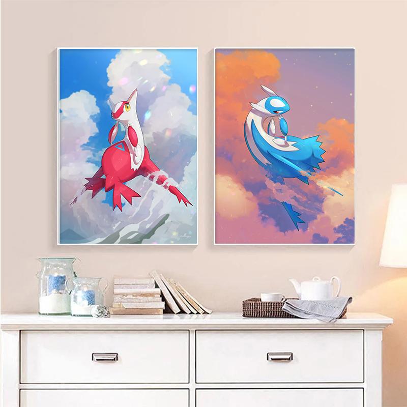 Canvas Painting Pokemon Latias Latios Cartoon Wall Poster Pikachu Nordic Nursery Kids Bedroom Decoration Picture Mural Cudros