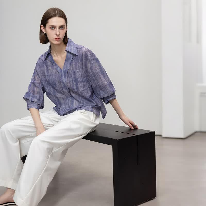 Demana Artistic Gradient Lapel Blouse L