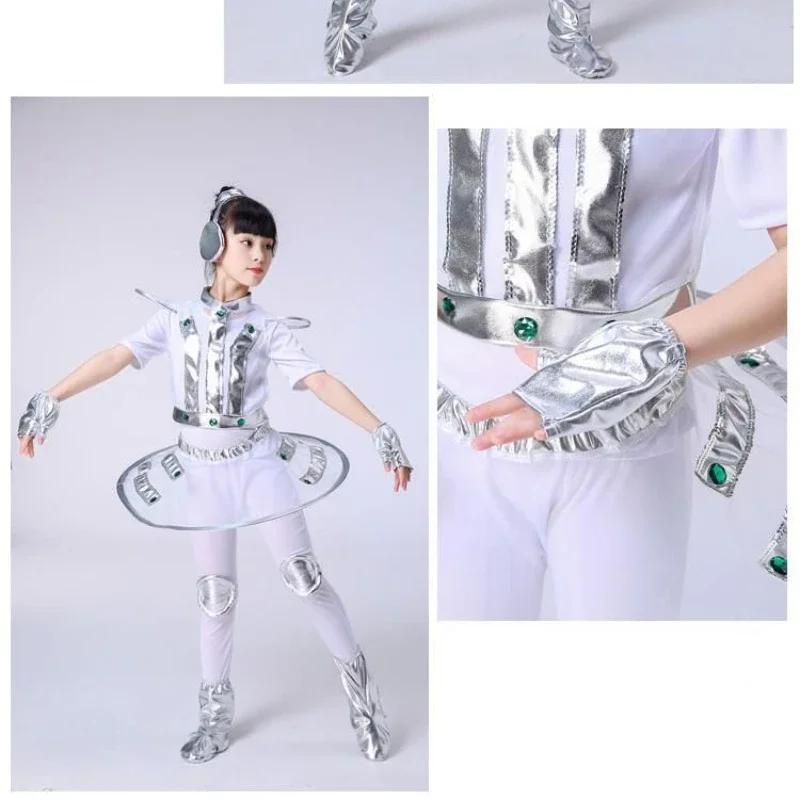 Costume Bambini Robot Spazio Stile Futuro Ragazzi Ragazze Abito da Esibizione Alieno Halloween Spettacolo Teatrale Festa Cosplay Vestiti per Travestirsi