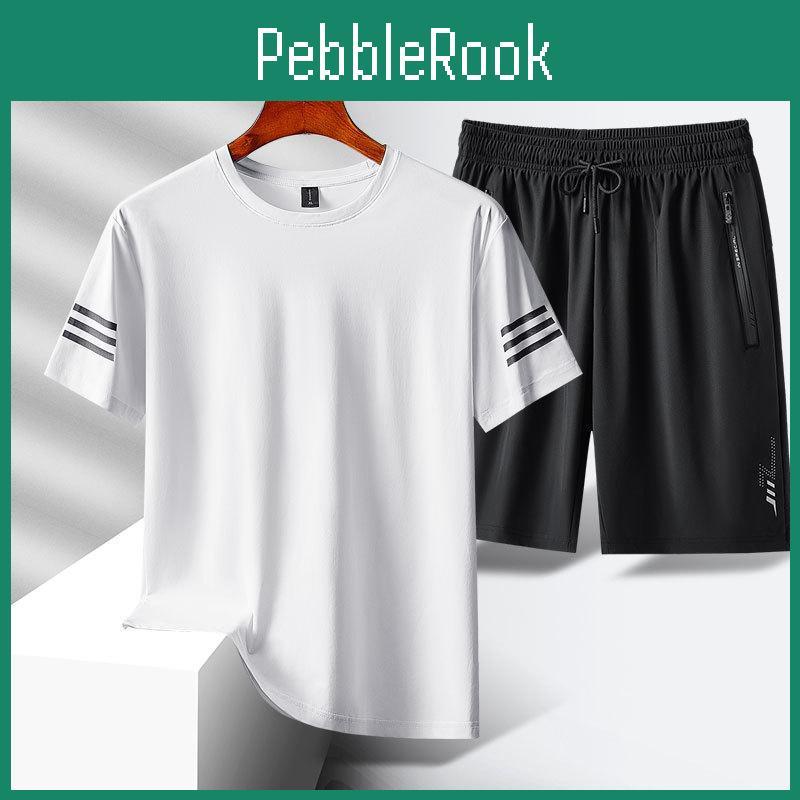Ice Plus Quick Size Outdoor Drying Clothes Mens Short Sleeved Summer Round Neck Breathable Sports Running Fitness Twopiece Set