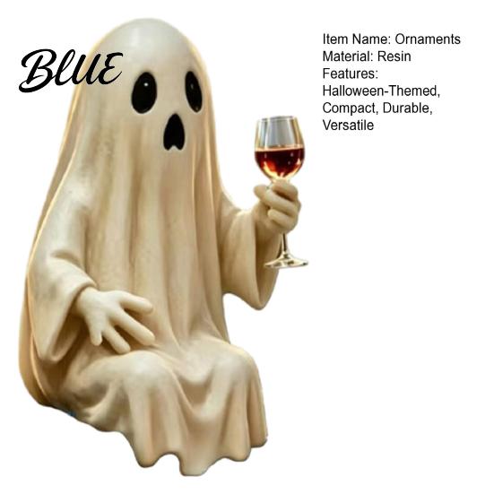 Entrance Halloween Ornament Ghost Skeleton Figurine, Spooky Drunk Holding Wine Glass Resin Sculpture, Gothic Desk Figure Decor for Bar Bookshelf,