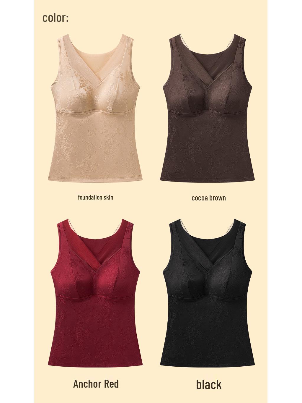 

Elegant V-Neck Jacquard Warm Vest - Women s Double-Layer, Wire-Free Underwear L [85-110]