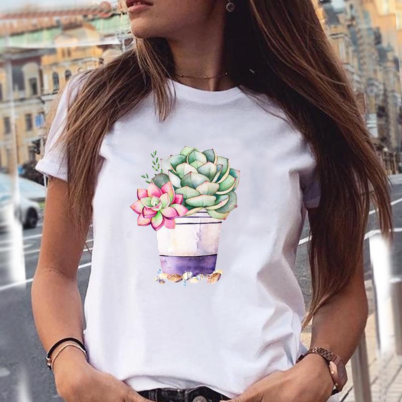 Women T-Shirts 90S Tropical Plants Love Letter Printing New Graphic Print Female Fashion Cartoon Summer T Tops Shirt Tee T-Shirt