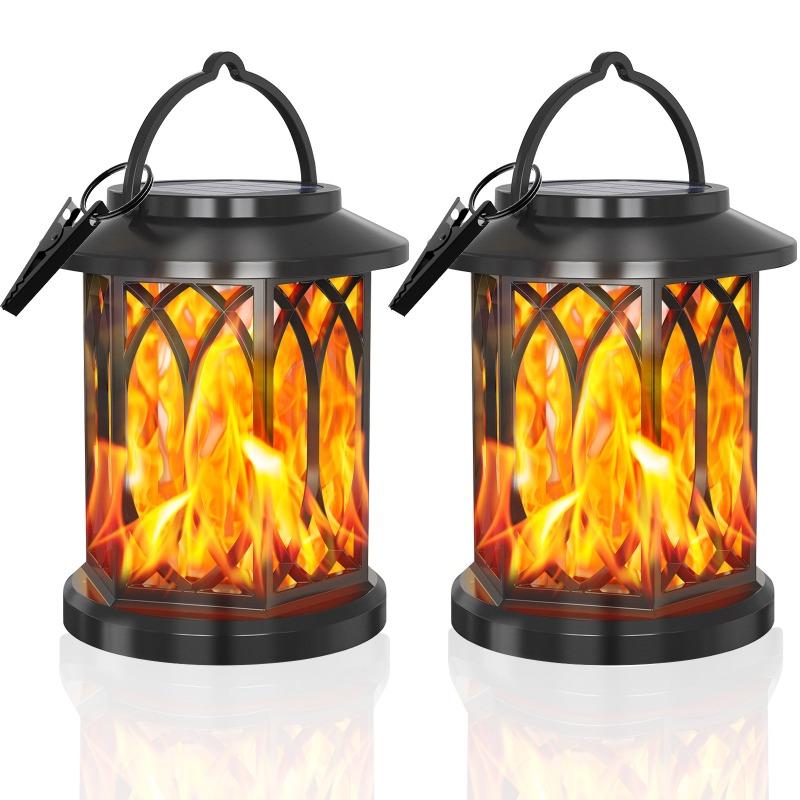 2/4PCS Solar Flame Hanging Lamp Waterproof Outdoor Light with Flickering Effect for Garden Patio Yard Path Christmas Decor