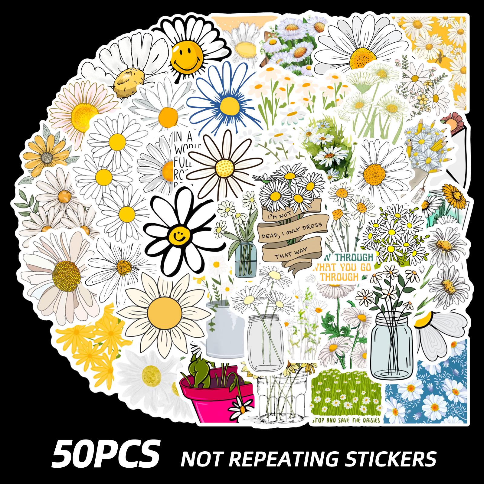 50 Daisy Graffiti Waterproof PVC Stickers for Suitcase, Phone Case, Water Bottle, Guitar 50 Unique Pieces