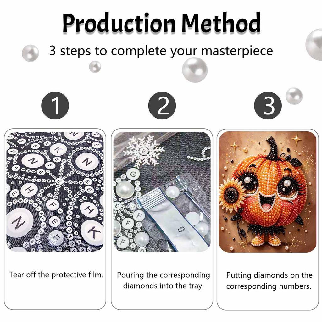 Cute Pumpkin Sunflower Frameless Pearl Painting Kit 3D Bead Canvas Art Romantic Home Wall Decor Craft Handmade Creative Seasonal Decor Gift